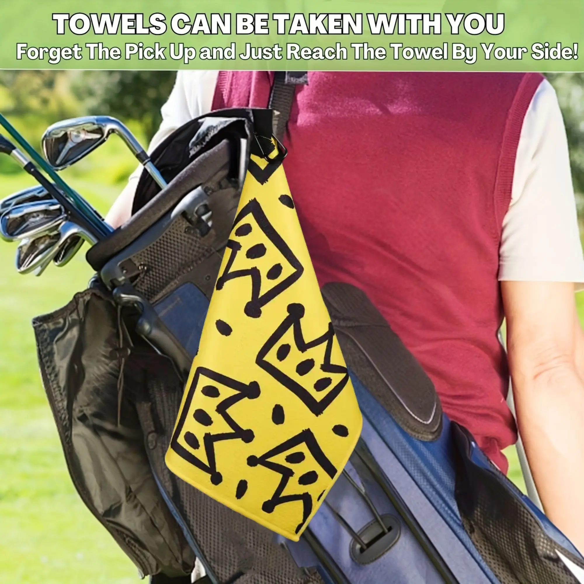 2pcs Yellow King Crown Large Golf Towels Super Absorbent Waffle Fabric, Fast Cleaning, Golf Bowling Lovers Gift