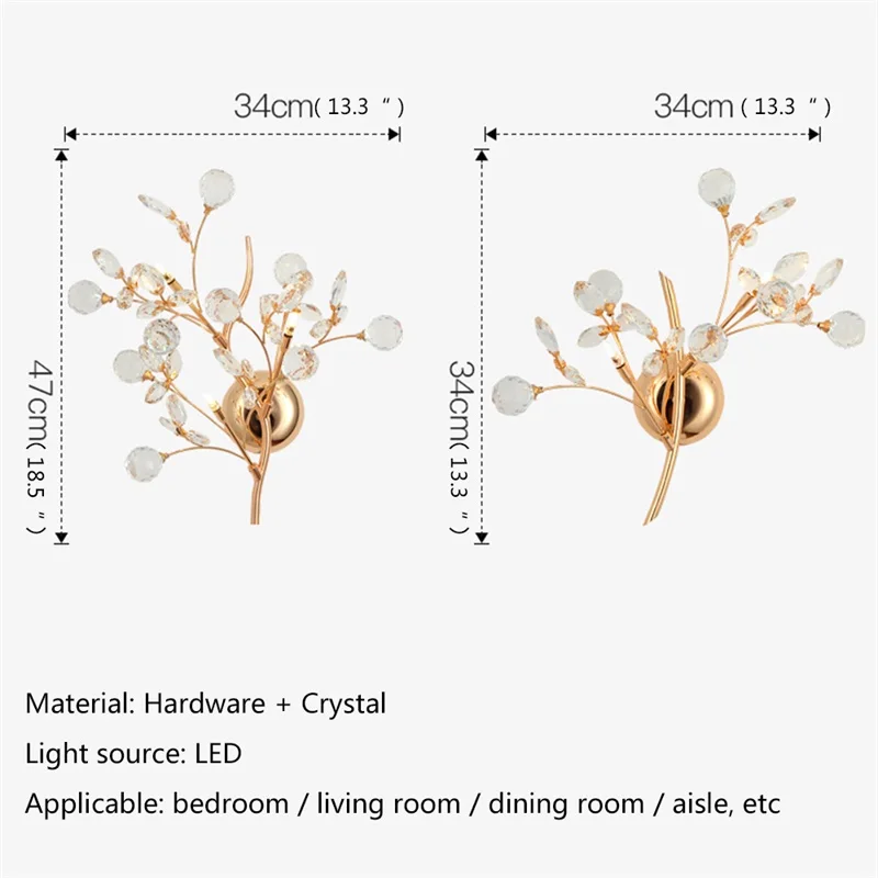 SAMAN lámpara de pared interior de estilo europeo, accesorios de lujo de cristal rosa, candelabros de luz LED modernos para decoración del hogar