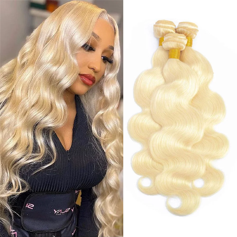 Paquetes de cabello rubio, 1/3/4 paquetes de cabello brasileño ondulado Remy, trama de cabello humano que se puede teñir