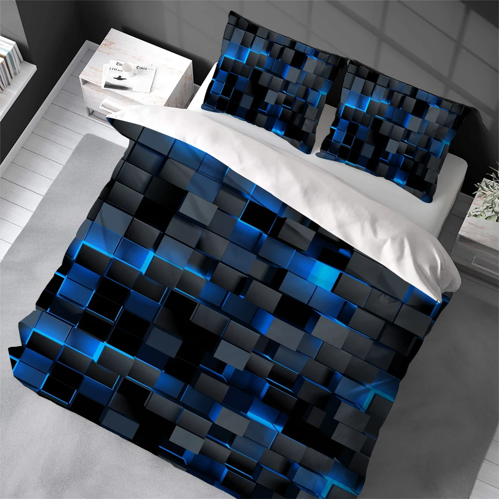 Luxurious Geometric Grid Plaid Duvet Cover Set Home Style Bedding Soft Laundry Cotton Bed 3 Piece Set Student Dormitory Gift