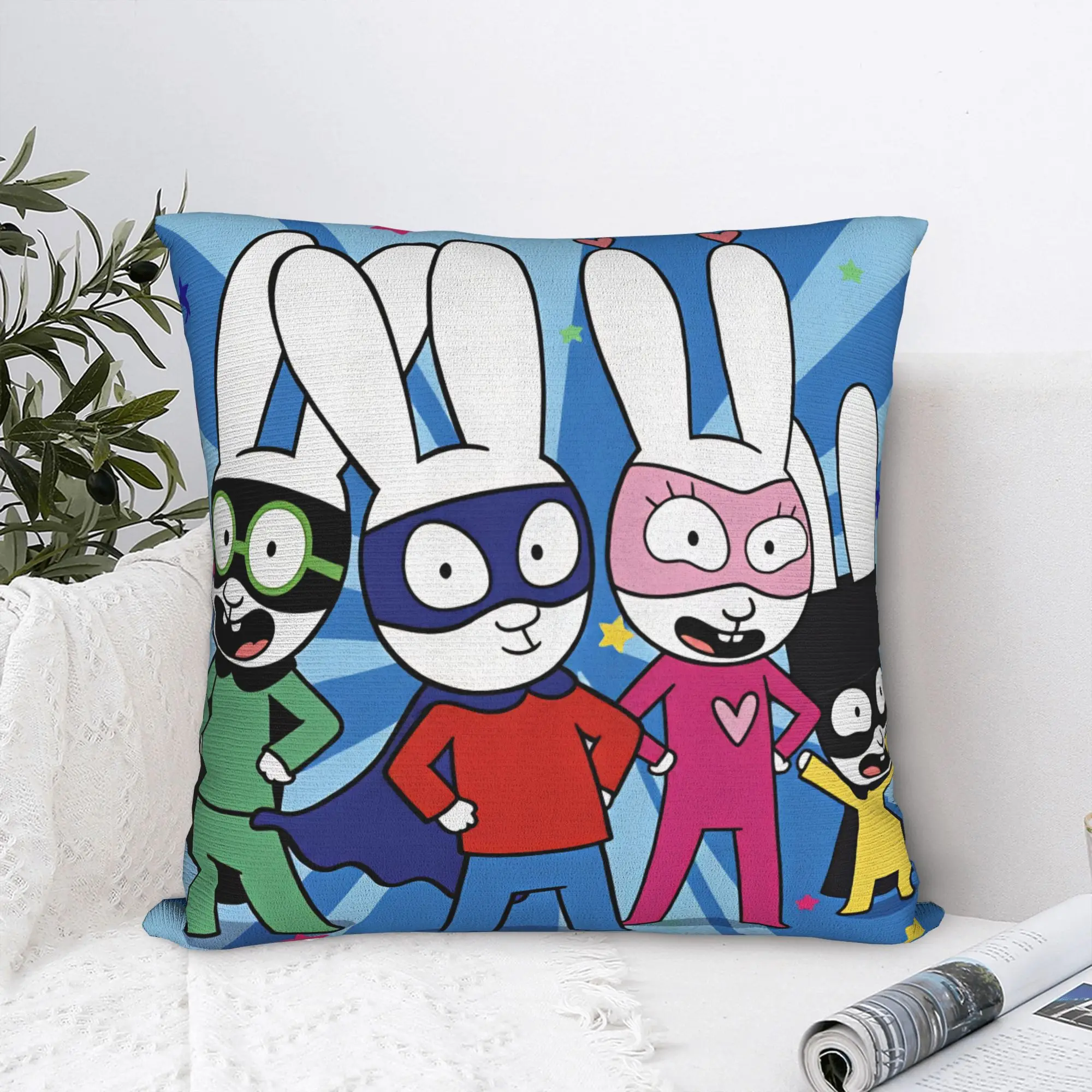 Simons Super Rabbits   Pillow Cover  Soft Cushion Cover Retro Trendy Pillow Case For Sofa Home Decoration