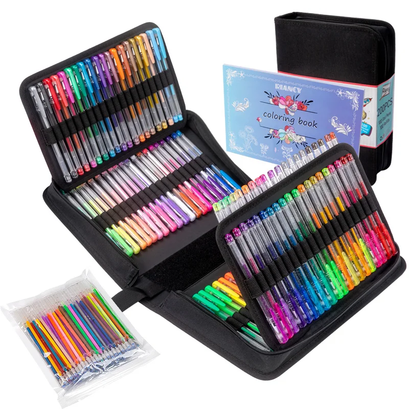 colorido esferografica gel pen grupo 100 cores desenho pintura esboco glitter escola material de escritorio 040301 05 mm 01