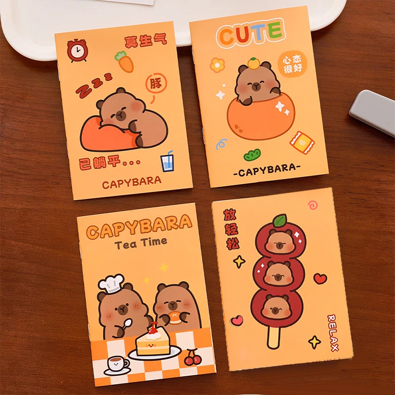 4Pcs Cartoon Cute Capybara Notebook Kawaii Pocket Book Creative Fashion Mini Notebook Weekly Planner Diary School Supplies