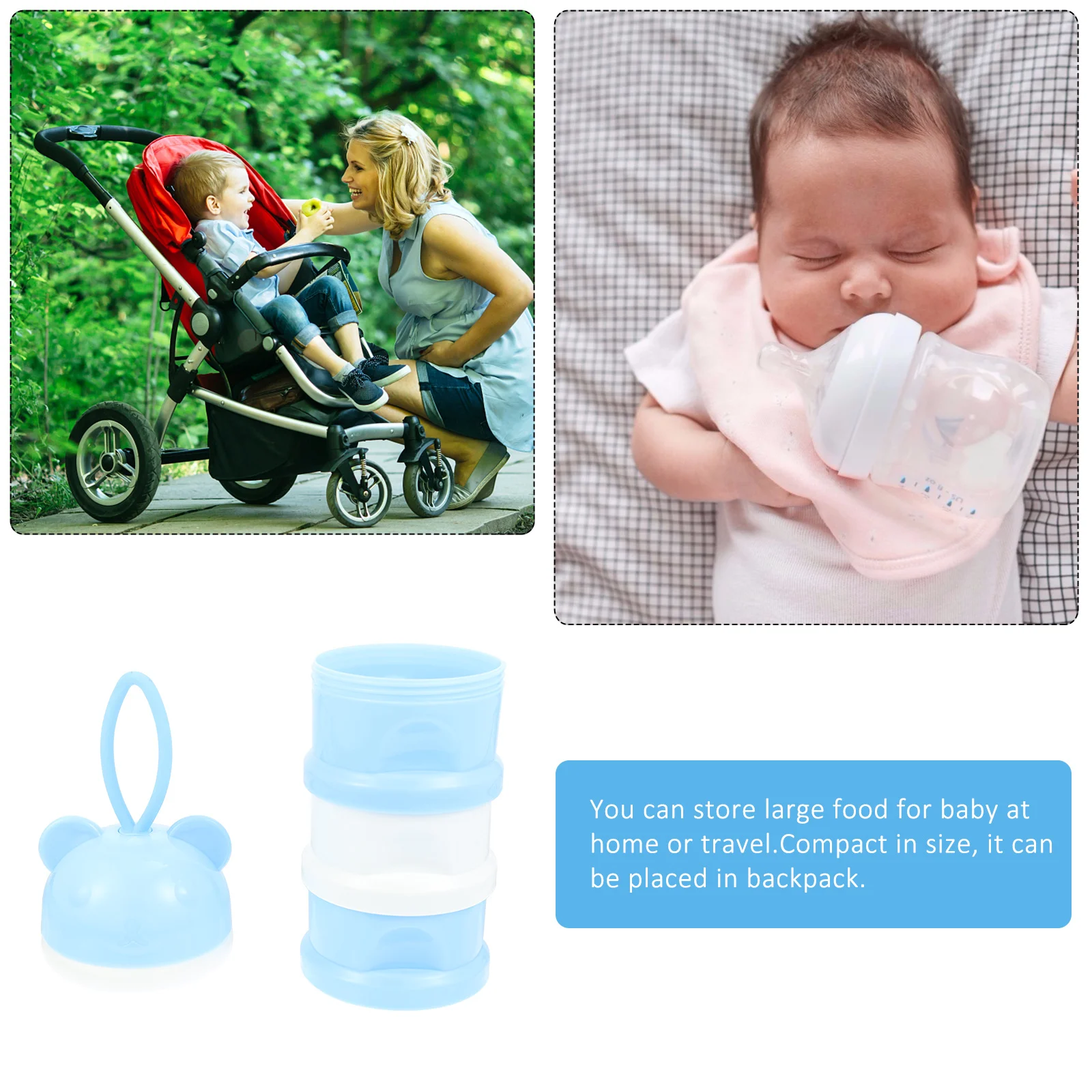 

3 Layers Milk Powder Dispenser Portable Baby Feeding Container Silicone PP Material Airtight Formula Storage Box with Lanyard