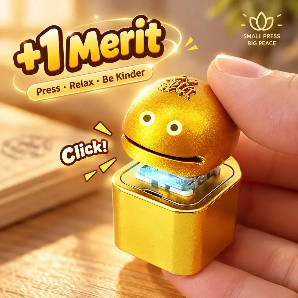Funny Keychain Knock Woodfish Sound Keychain LED Light Keyring Clicker Button Keycap Stress Relief Fidget 목탁 키링