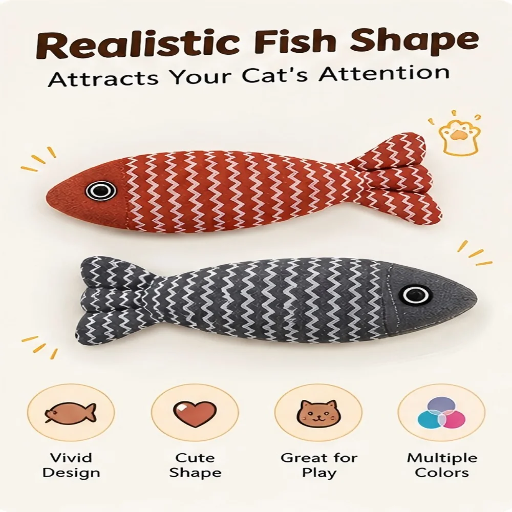 Catnip Linen Fish Shaped Cat Toy Self-Play Boredom Relief Teething Chew Teaser Wand Interactive Toy For Kittens Adult Cats Pet
