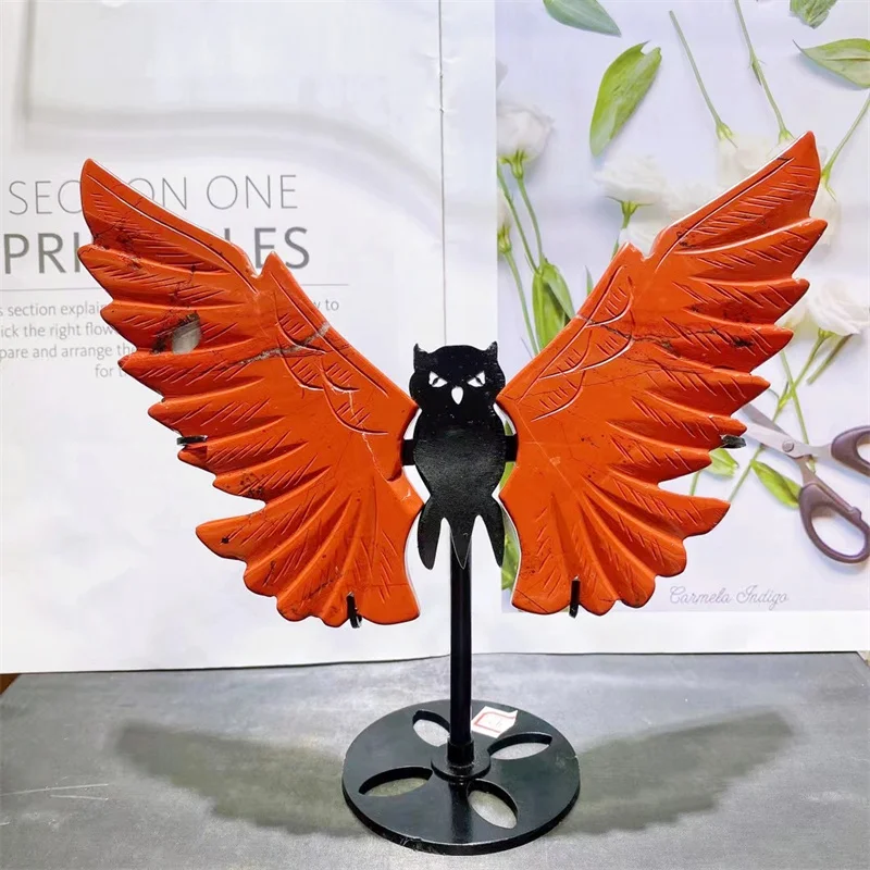 

Natural Red Obsidian Owl Wings Figurine Carved Crafts Decor Quartz Healing Crystal Statue Home Decoration