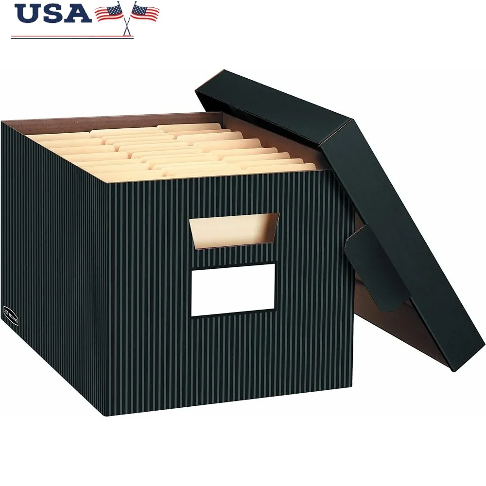 

4 Pack Medium Duty File Storage Boxes Decorative FastFold Lift Off Lid Locking Design Deep Impact Resistant Paper Storage