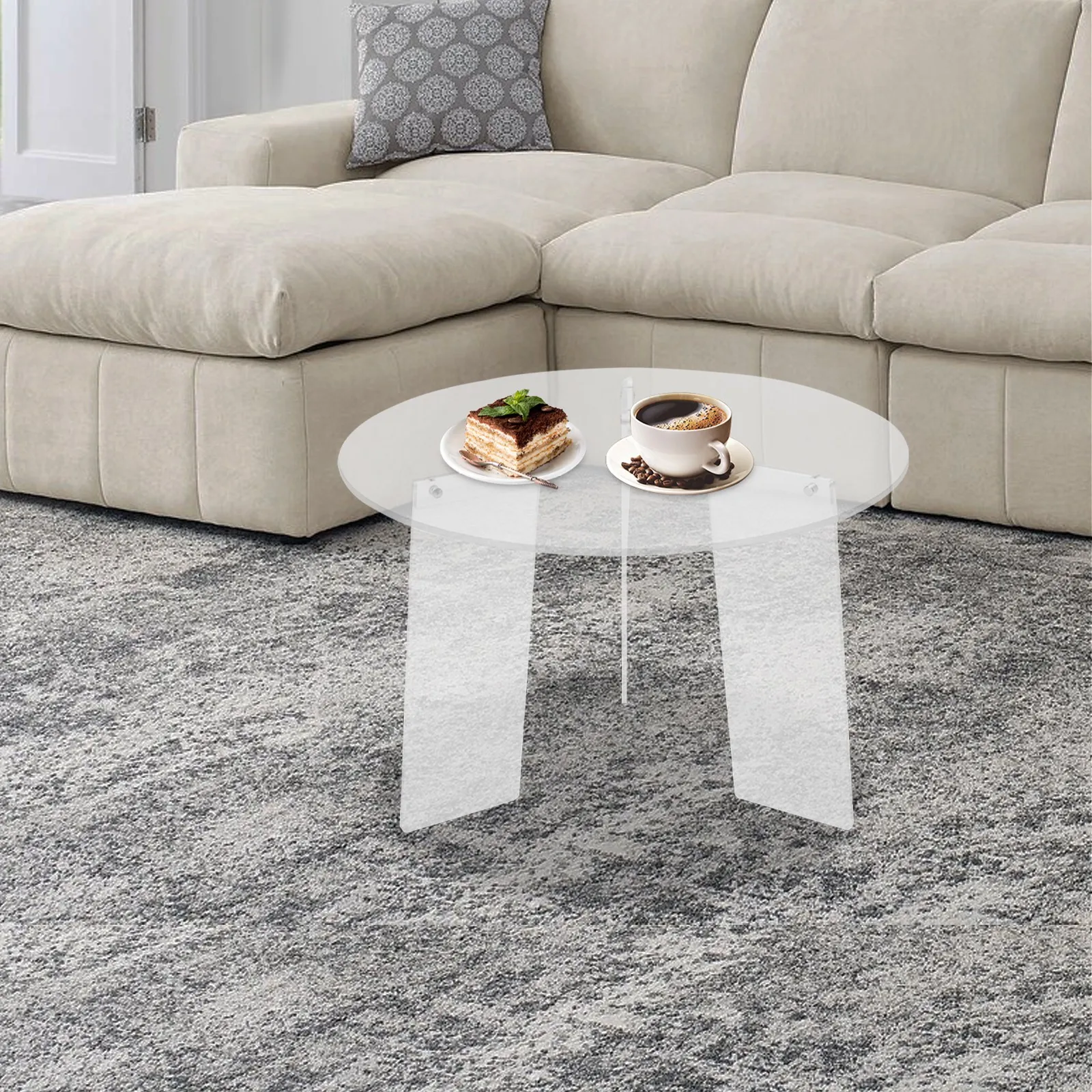 Café TablesClear Acrylic Round Side Table 15.7 Inch High Modern Coffee Table for Living Room
