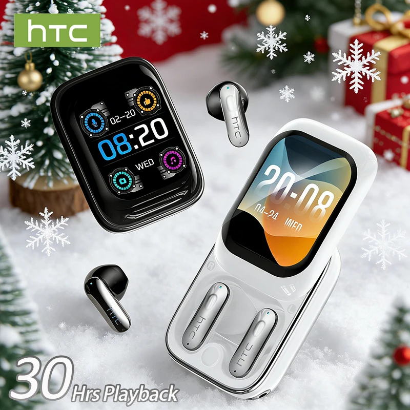 

Slider Type Bluetooth Headphones HTC Full HD LCD Display Wireless Earphones Noise Canceling Earbuds Bass Sound Earbuds for Music