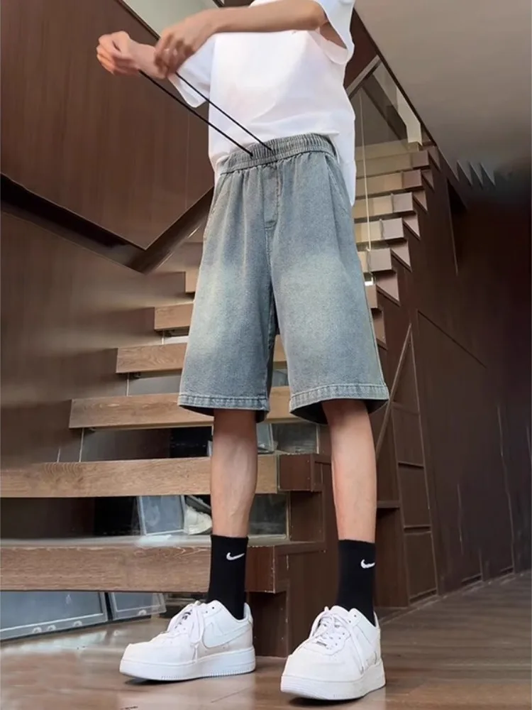 

Летние модные джинсовые шорты Starry Night для мужчин: свободные, прямого кроя, выше колена, в стиле рабочей одежды, из дышащей хлопковой смеси