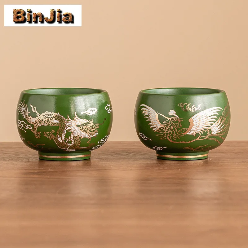 

89 мл Позолоченная чайная чашка с изображением дракона и феникса, роскошная чашка для чая, чашка для дегустации чая, ароматическая чашка Jianzhan Master Cups, чайный набор