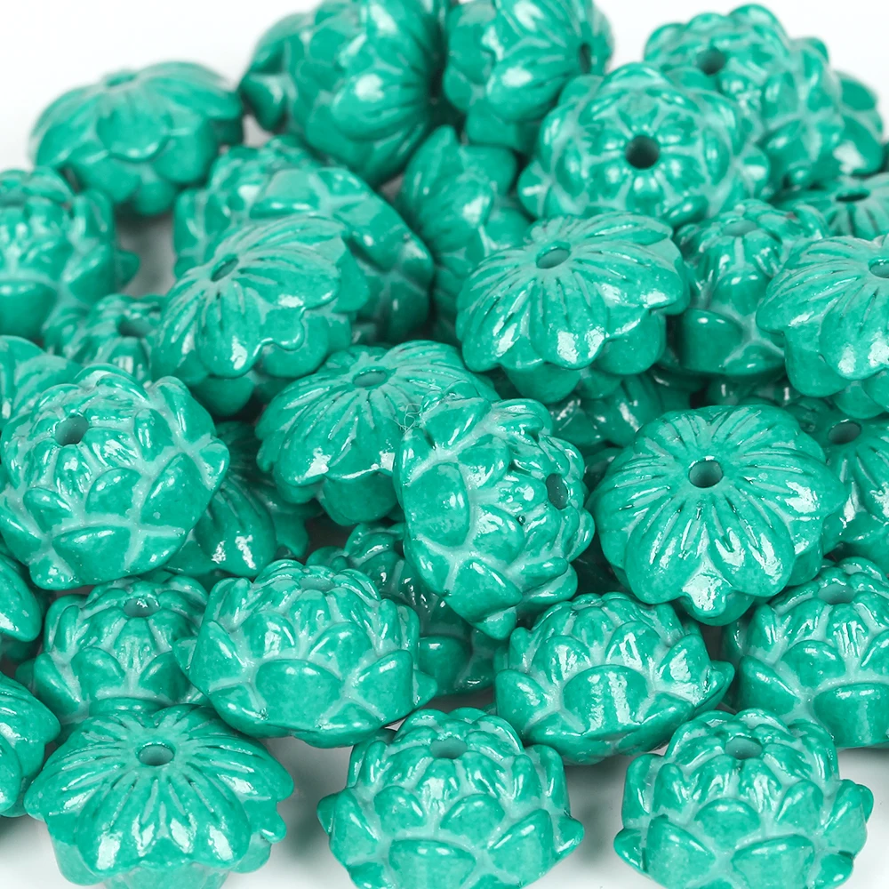 10pcs 10x15mm Green Rose Shape Beads Synthetic Turquoise Loose Spacer Stone Bead for Jewelry Making DIY Bracelet Accessories