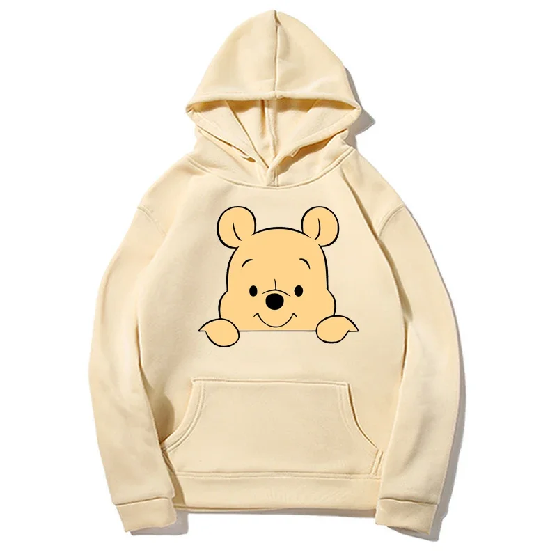 Disney hoodie winnie o pooh primavera e outono moletom moda jaqueta pulôver manga longa roupas de rua solta com capuz