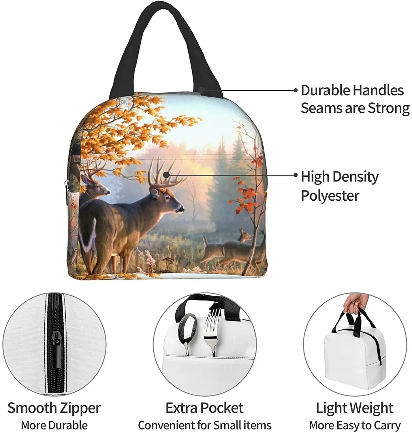 Isolado Veados Lunch Bag para homens e mulheres, Cooler B ag Tote Bag, lancheira, Thermal Bento Bag, Piquenique Trabalho, Saco de escola