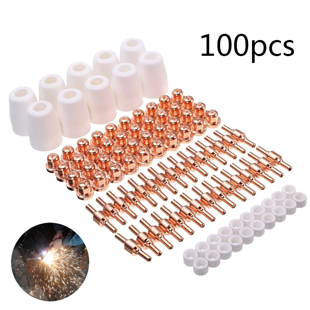 100pcs Consumables Extended Long Tip Electrodes and Nozzles for PT31 CUT 30 40 50 Air Plasma Cutter Welding Tools 2023