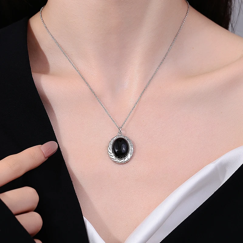 Fashion 925 Silver Jewelry Pendant Necklace with Obsidian Accessories for Women Wedding Engagement Bridal Party Gift Wholesale