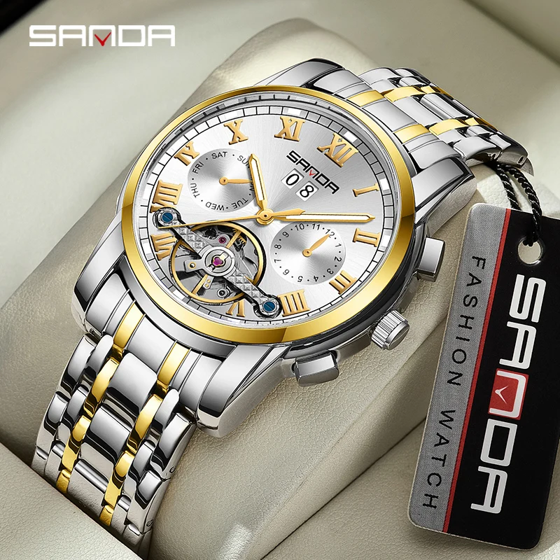 

New Product 7006 Men's Fully Automatic Mechanical Steel Belt Watch Sanda 7006 Fashion Calendar Hollow Men's Watch 2024