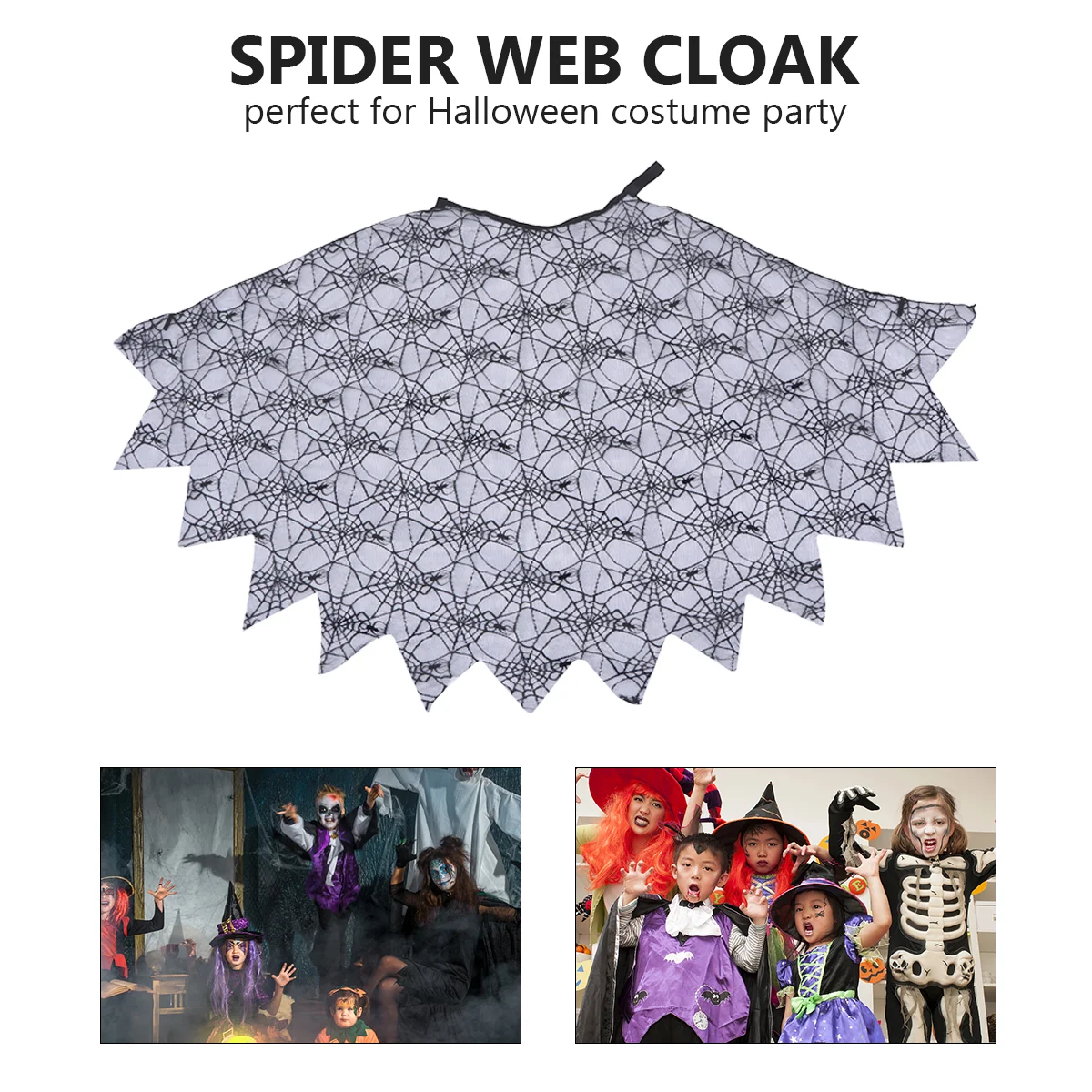 Halloween Cape Spider Web Cloak Cosplay Costume Robe Capes for Kids (Free Size)