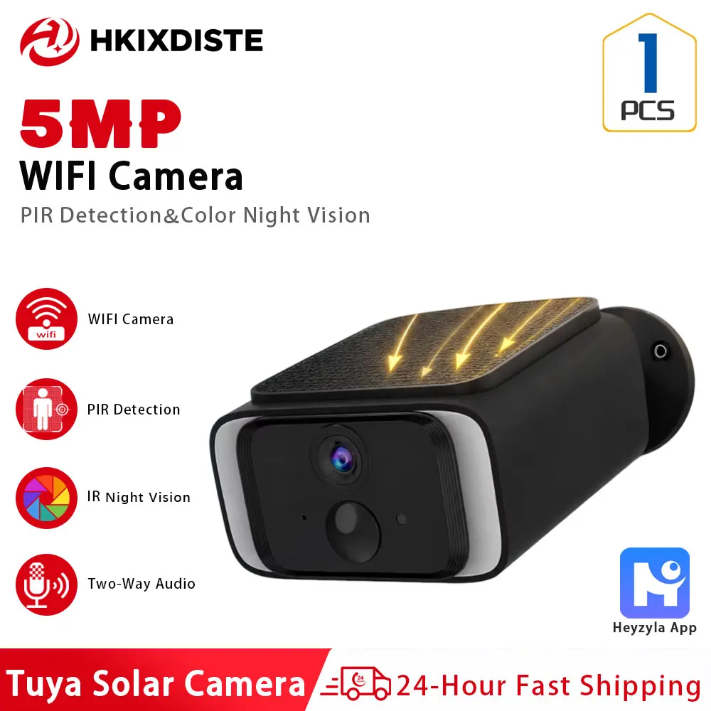 5MP Solar Bullet Camera 5GHz WiFi Wireless Outdoor Security Cam PIR Motion Detection Two-Way Audio Built-In Battery Long Standby
