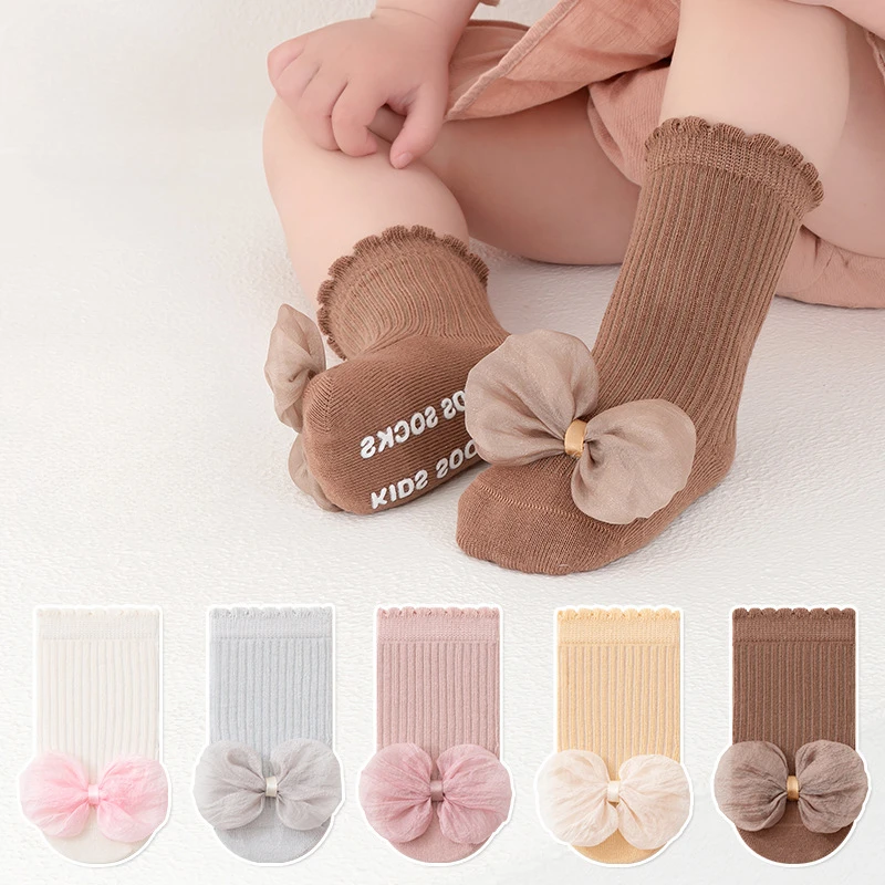 

0-3Y Baby Floor Socks For Girls Cotton Soft Infant Toddler Anti-slip Sock Kids Girls Lace Bow Boneless Loose Socks Spring Autumn