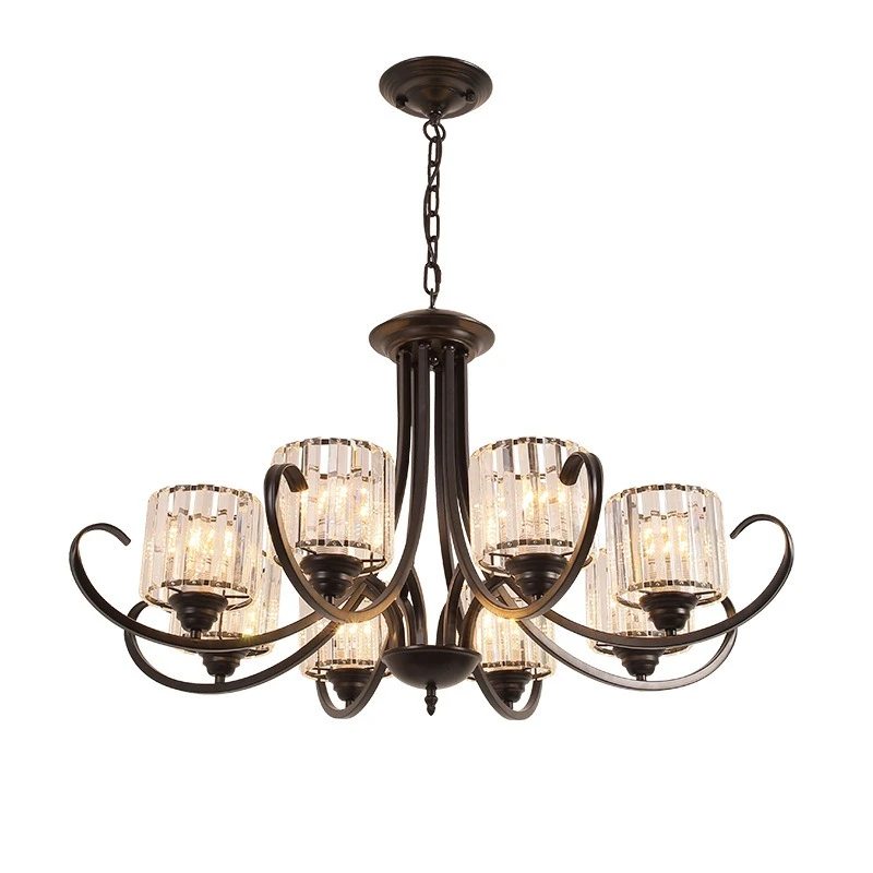 

Light luxury wrought iron chandelier American simple restaurant crystal villa hall