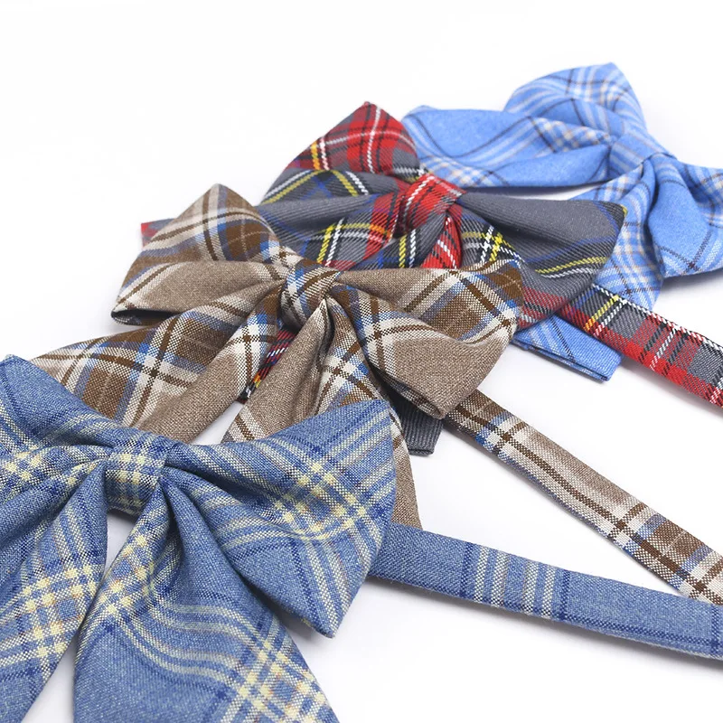 

Cotton Plaid JK Ties Brown Khaki Striped Bowties Japanese Korean Campus Style Girls Butterfly Daily Wear Skirt DK Accessories