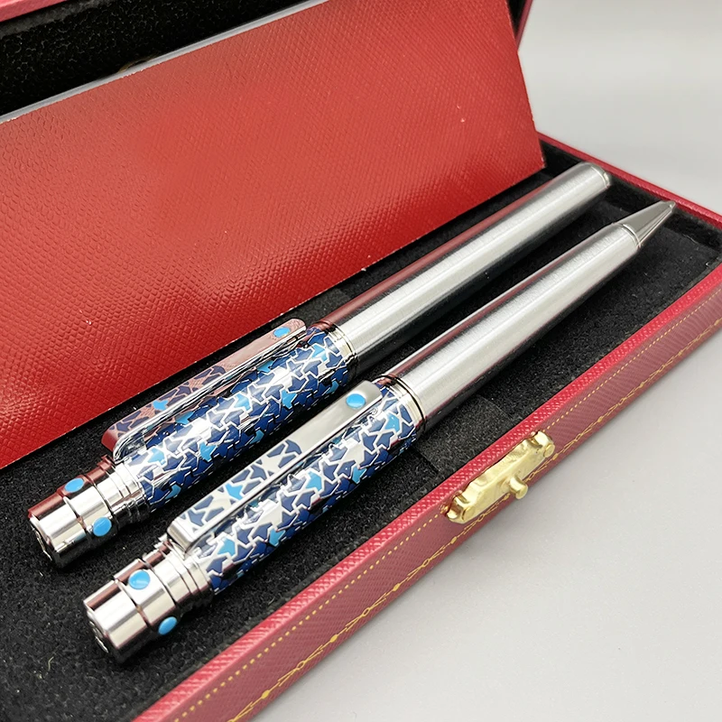 Lanlan Top Quality CT Blue and Silver Barrel Roller Ball Ballpoint Pen have Serial Number with Box And Bag