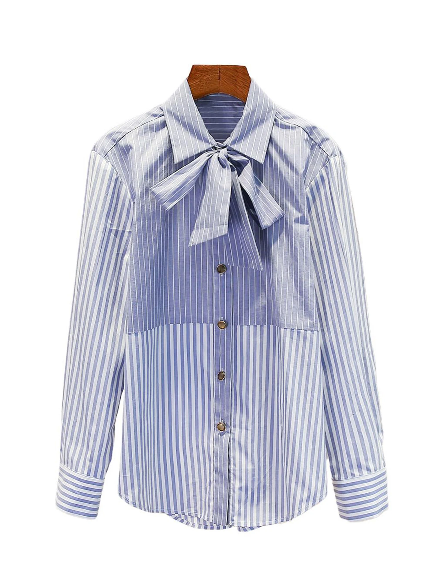 S Home South Oil haut de gamme femmes irt noeud épissure rayure haut du corps automne hiver trajet Sle coupe ample longue Sl...