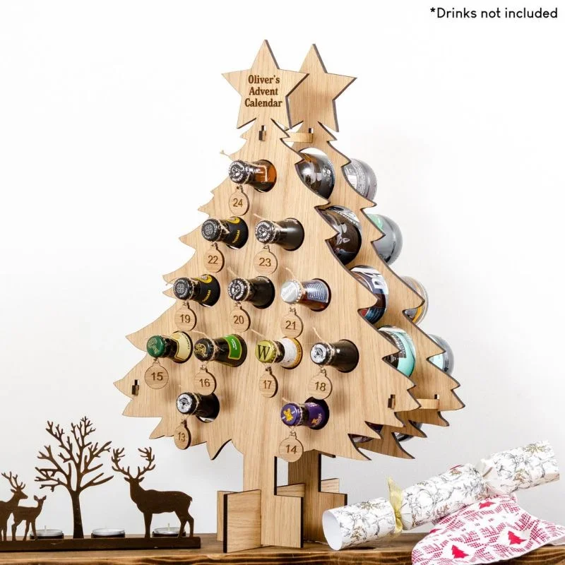 

Adult Advent Tree-Christmas Countdown Christmas Countdown Wooden Calendar Wine Rack Christmas Tree 24 Days Wine Bottle Holder