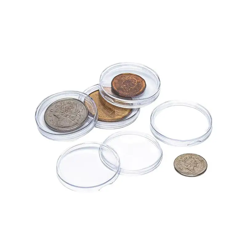 20Pcs Transparent Round Coin Storage Box: Plastic Holder Display Capsules Collection Protection Cases