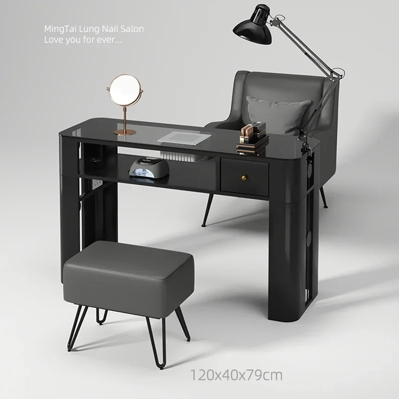 Dressing Japanese Manicure Table Reception Simple Glass Tabletop Modern Nail Table Storage Cream Style Salon Furniture Mesa LLMT