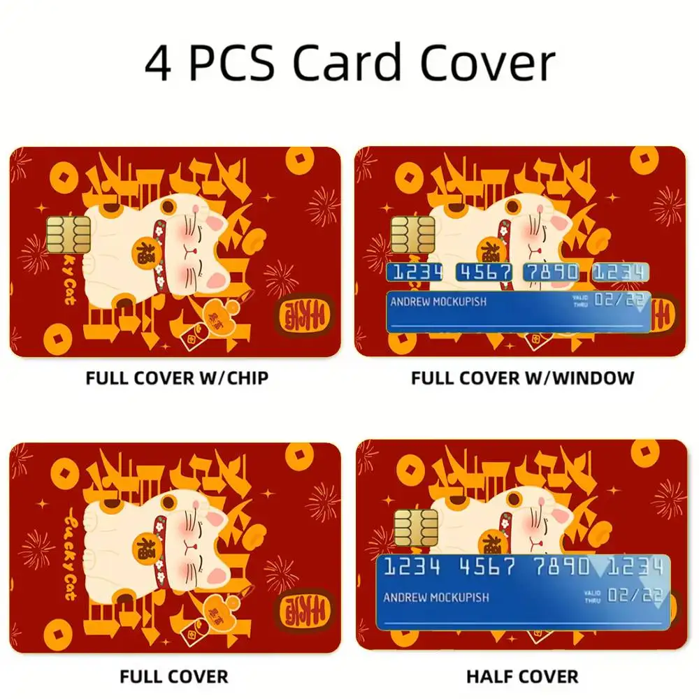 Maneki Neko Lucky Money Cat Card Stickers For Debit Bank Credit Cards Metro Bus Pass Sticker Decoration Cover Skin