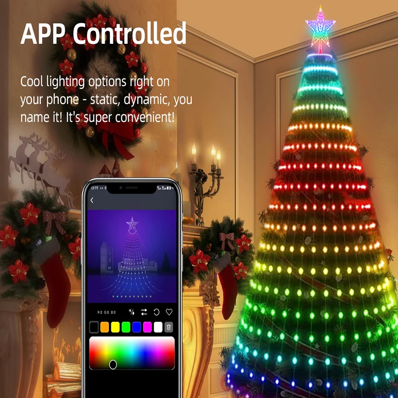 Slimme Kerstboomverlichting 1.8M/2.1M 256/280 Lamp Kralen Rgb Led String Light App Afstandsbediening Muziek Ritme Kerstvakantie Decor