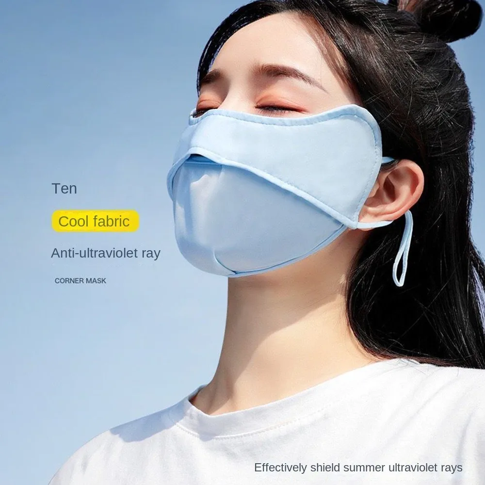 UV Sun Protection Ice Silk Sunscreen Mask Summer Washable Breathable Face Protection Adjustable Face Cover Outdoor