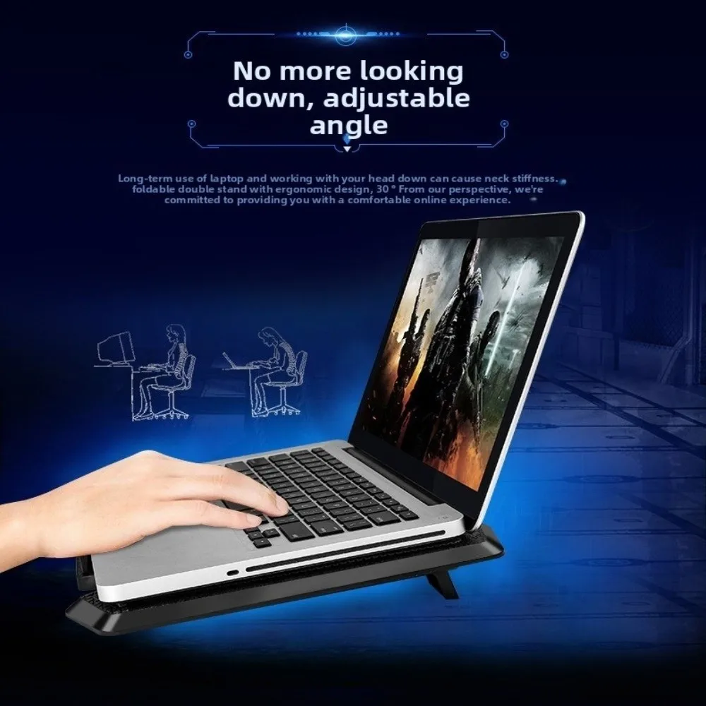 13 14 15.6 17 inch Laptop Cooling Pad LED Light USB Powered Laptop Stand Base Quiet Gaming Notebook Cooling Fan Home Office