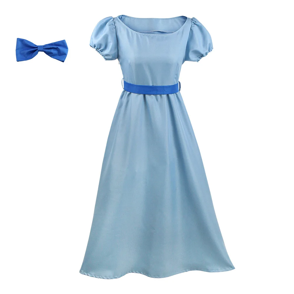 

Peter Pan Wendy Princess Cosplay Costume Long Dress Performance Dress Blue Ladies Long Dress with Bow Halloween Costume