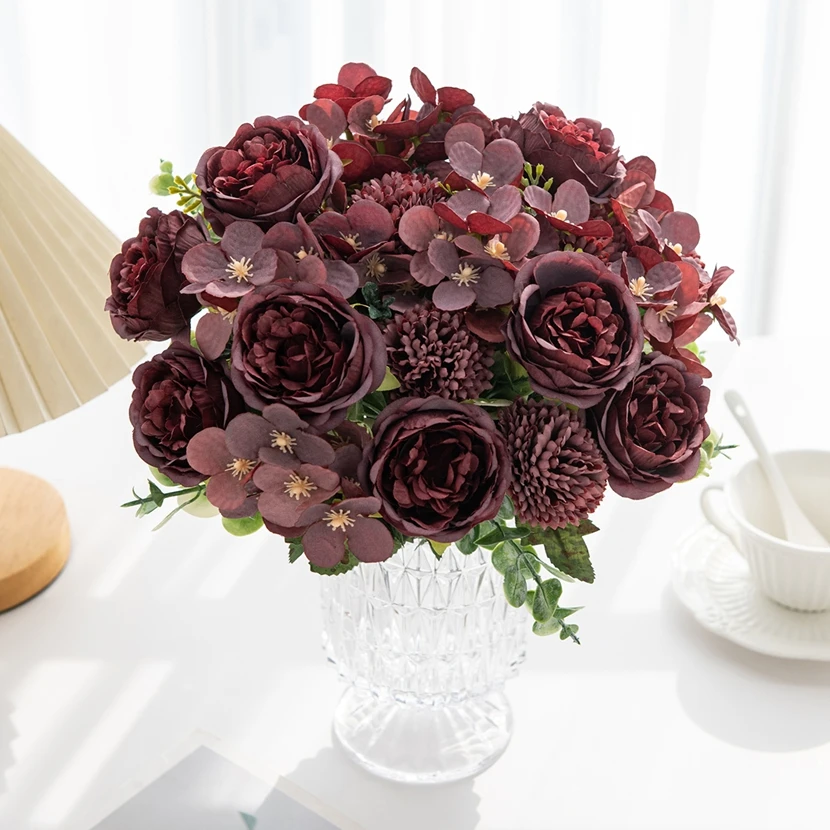 

5Pcs Artificial Flowers Silk Peony Chrysanthemum Outdoor Yard Garden Wedding Bridal Bouquets Festival Home Room Decor Diy Gifts