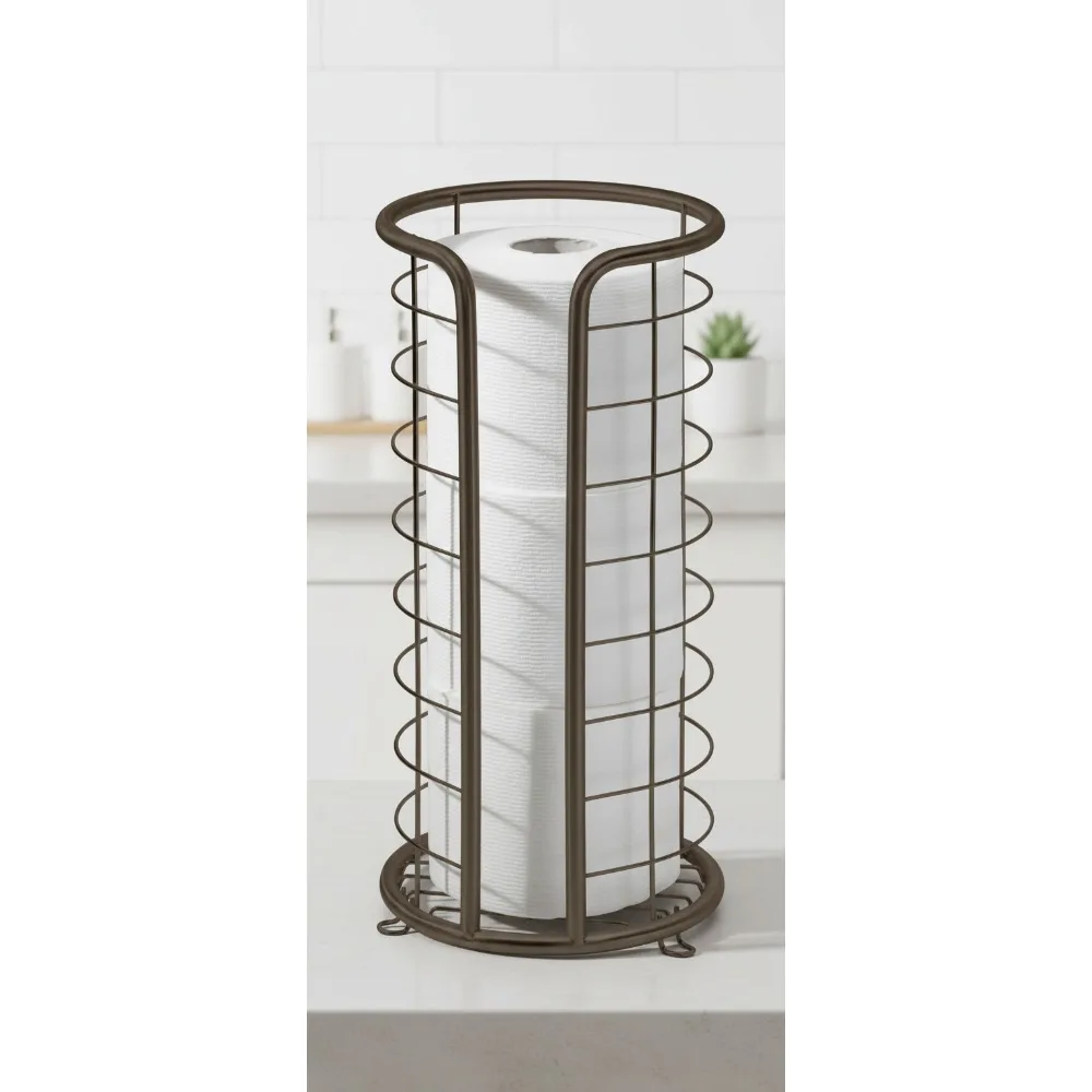 

Freestanding Toilet Paper Holder Stand - Storage for 3 Rolls - Bronze Bathroom Floor Tissue Dispenser for Small Spaces