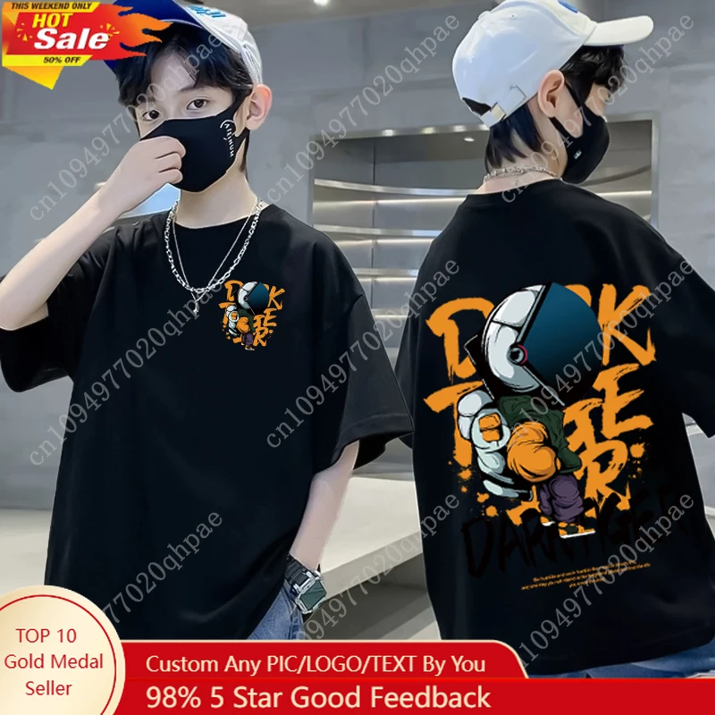 

Summer Kids Clothes Astronaut Cartoon Print T Shirt Streetwear 100%Cotton Tops Children Boys Girls Clothes Short Sleeve Tees