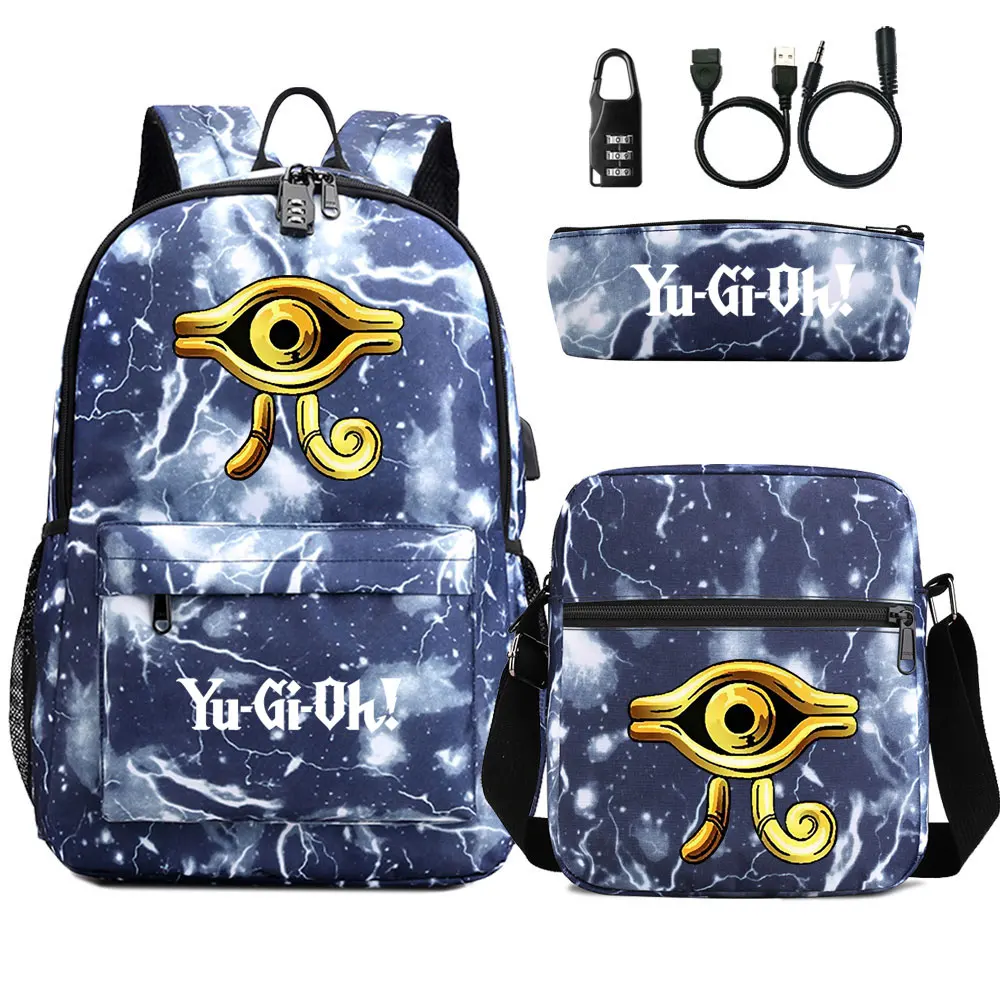 Anime Yu-gi-oh 3 Buah USB Kunci Anti Maling Tas Buku Sekolah Anak Laki-laki Perempuan Ransel Travel Tas Bahu Tas Pena