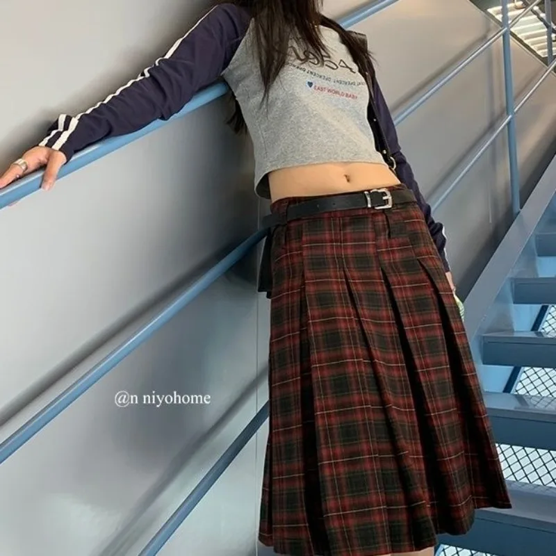 Y2K gonna da donna Plaid Design a-line gonne di media lunghezza alla moda abbigliamento Vintage Streetwear College Harajuku gonna a pieghe Kawaii