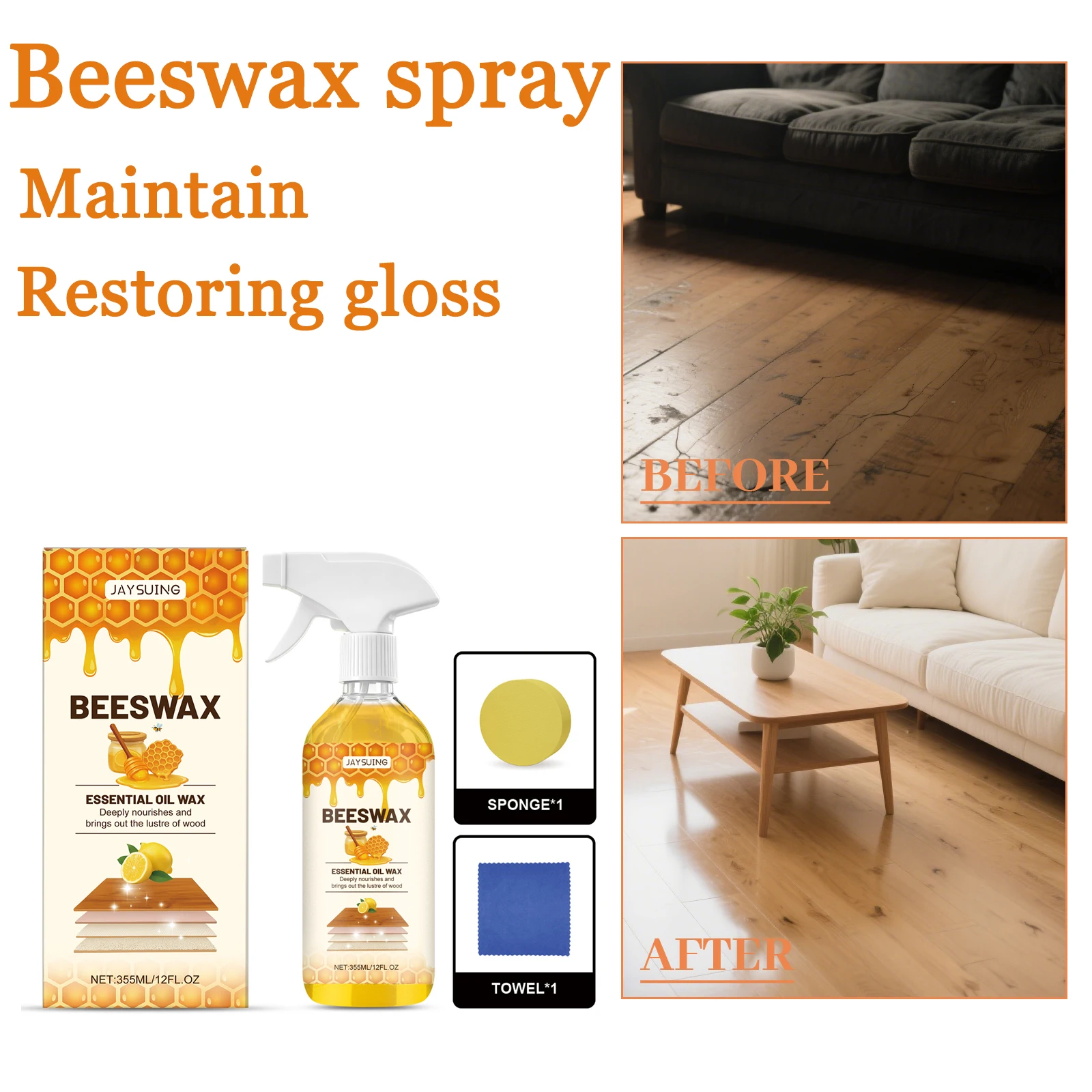 

355ML Wood Furniture Beeswax Spray Cleaning Dirts Quick Stain Removal Restoring Gloss Natural Nourishing Wooden Maintain Spray