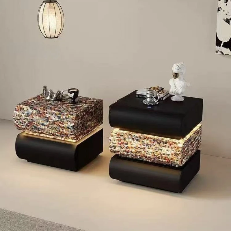 Italian new solid wood bedside table light luxury high-end cream bedroom household simple leather modern bedside table