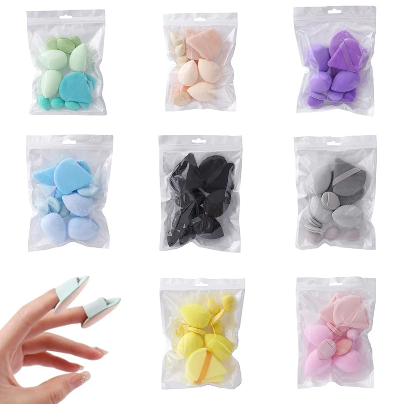 Set di 12 spugne per trucco multiuso in velluto Triangolo Puff Viso Bignè per dita Mini spugna Uovo Fondotinta liquido Strumenti Make Up