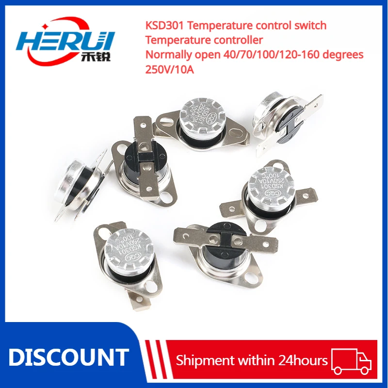 

KSD301 Temperature control switch Temperature controller Normally open 40/70/100/120-160 degrees 250V/10A