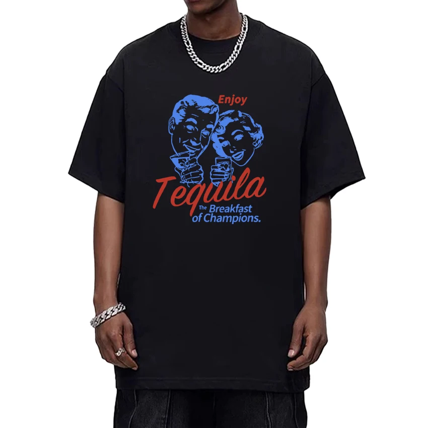 

Hot sale Enjoy Tequila Retro Graphic Cotton Oversized t-shirts Men Women Summer Crew Neck short sleeve Tee shirt Unisex clothing