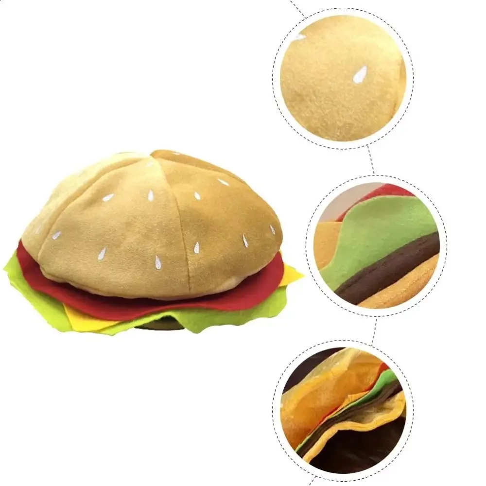 漫画風クリエイティブ装飾バーガーハット かわいいソフトバーガーヘッドギア ユニセックス 面白いパフォーマンス小道具帽子 子供用