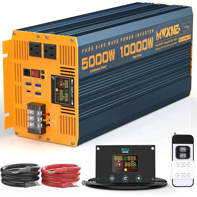 

5000 Watt Power Inverter Pure Sine Wave 48V DC to 110V 120V 10000W Peak Heavy Duty Inverter with Remote Control and LED Display