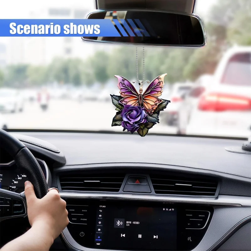バックミラーアクセサリー - かわいいアクリルハンギングチャーム、花飾りペンダント車、家の装飾、記念品、